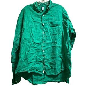 Felix 100% Linen Kelly Green Button Up Blouse - Size XXL